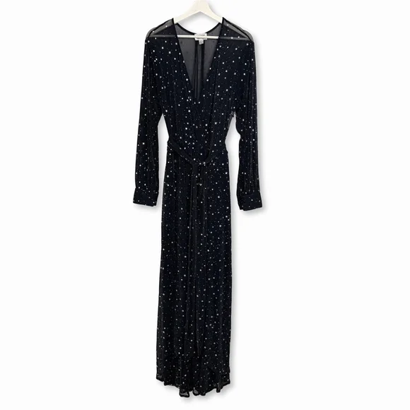 Unique Vintage Celestial Dream Gown Black Silver Star Maxi Dress L - Picture 2 of 15